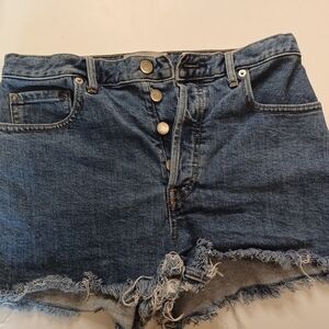 Everlane Button Fly Denim Shorts Raw Hem Size 27